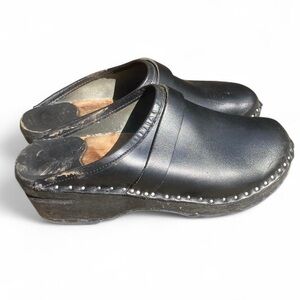 Classic Black Leather Clogs with Studded Trim